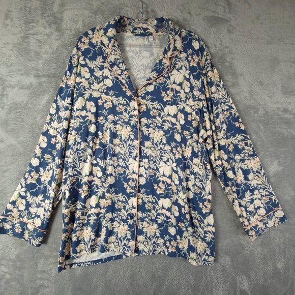 Nordstrom Womens Sleepwear Multicolor Floral Pajama Top‎ Collared Plus 1X New - Picture 1 of 8